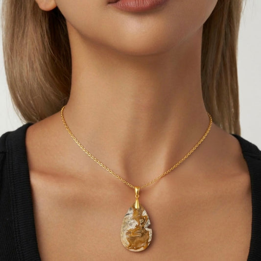 Natural Opalized Agate Pendant - 18K Gold Vermeil