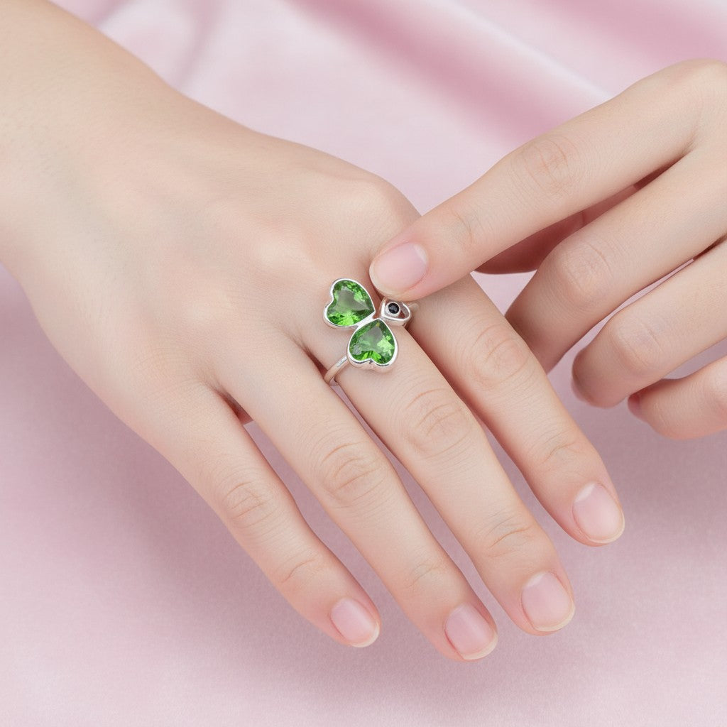 Peridot Heart Adjustable Ring - Adjustable 925 Sterling Silver