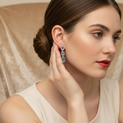Raw Aquamarine Drop Earrings - 925 Sterling Silver