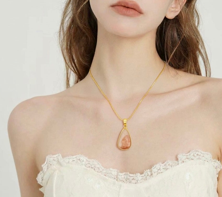 Natural Teardrop Rutilated Quartz Pendant Necklace - 18K Gold Vermeil