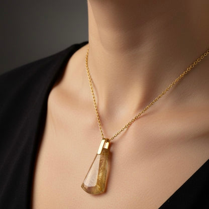 Natural Golden Rutile Quartz Pendant | 18K Gold Vermeil