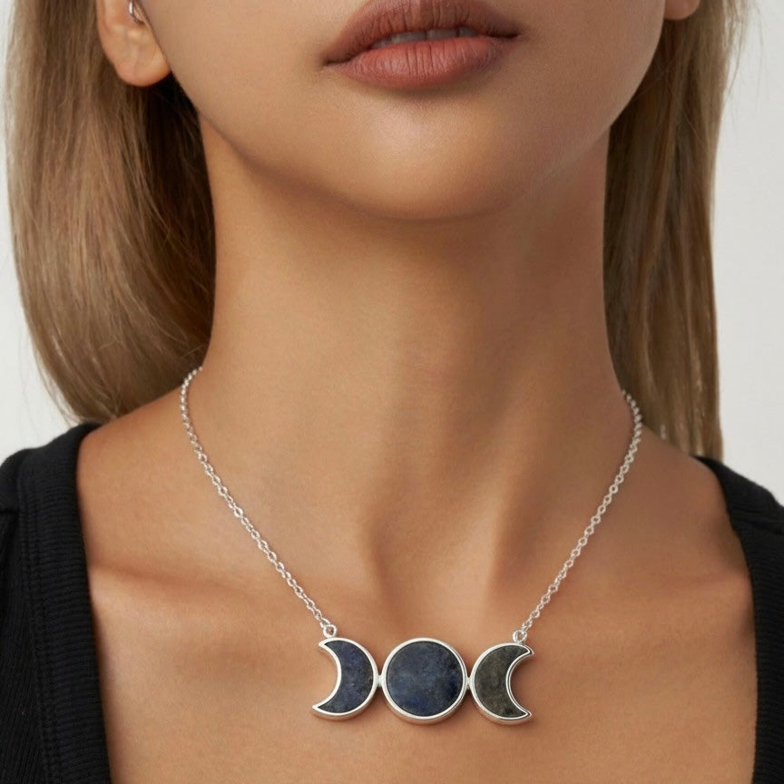 Natural Labradorite Triple Moon Pendant - 925 Sterling Silver