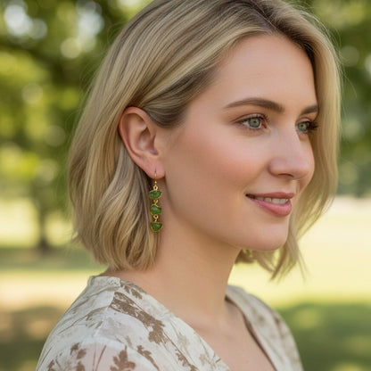 Triple Raw Peridot Drop Earrings – Handmade in Gold Vermeil