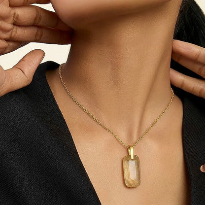 Natural Golden Rutile Quartz Pendant - 18K Gold Vermeil Chain
