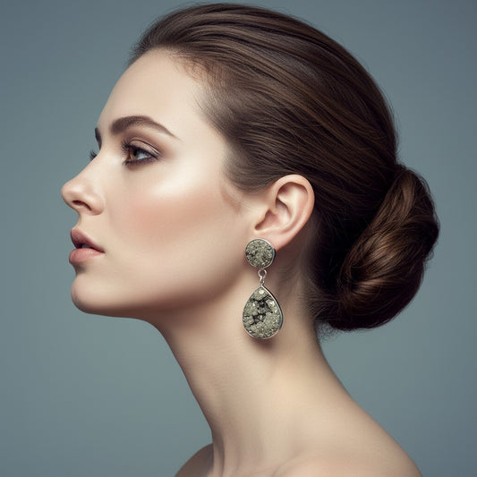 Natural Pyrite Druzy Drop Earrings - 925 Sterling Silver