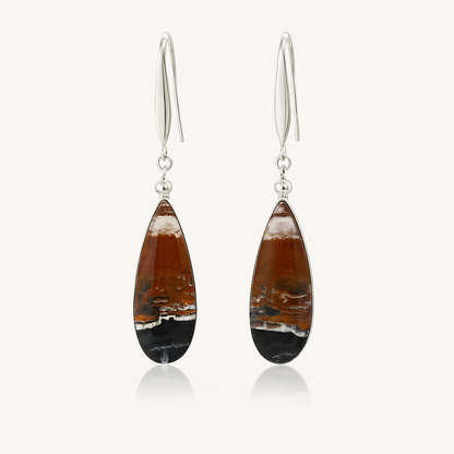 Natural Opalized Wood Jasper Earrings - 925 Sterling Silver