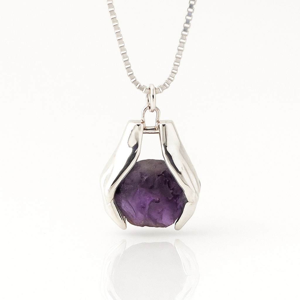 Healing Hands Pendant – 925 Sterling Silver - Moonstone or Amethyst
