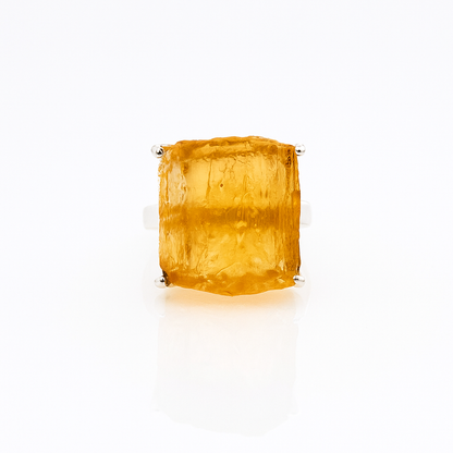 Natural Raw Citrine Adjustable Ring in Sterling Silver