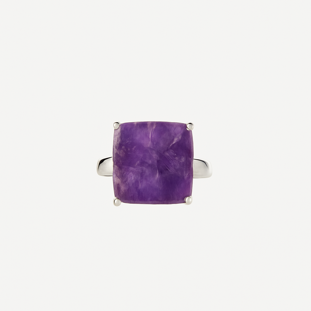 Natural Raw Amethyst Adjustable Ring in Sterling Silver