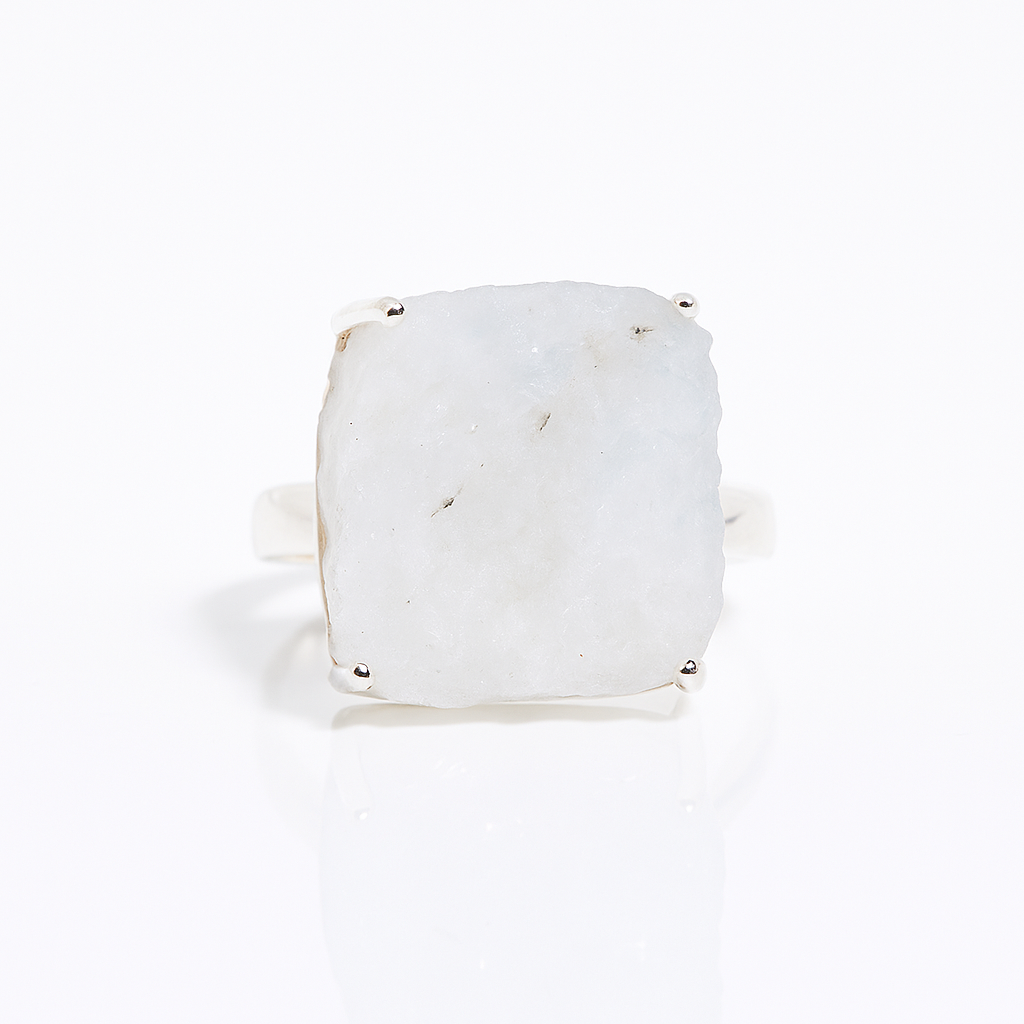 Natural Raw Moonstone Adjustable Ring in Sterling Silver