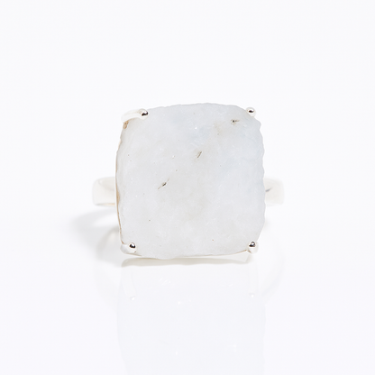 Natural Raw Moonstone Adjustable Ring in Sterling Silver