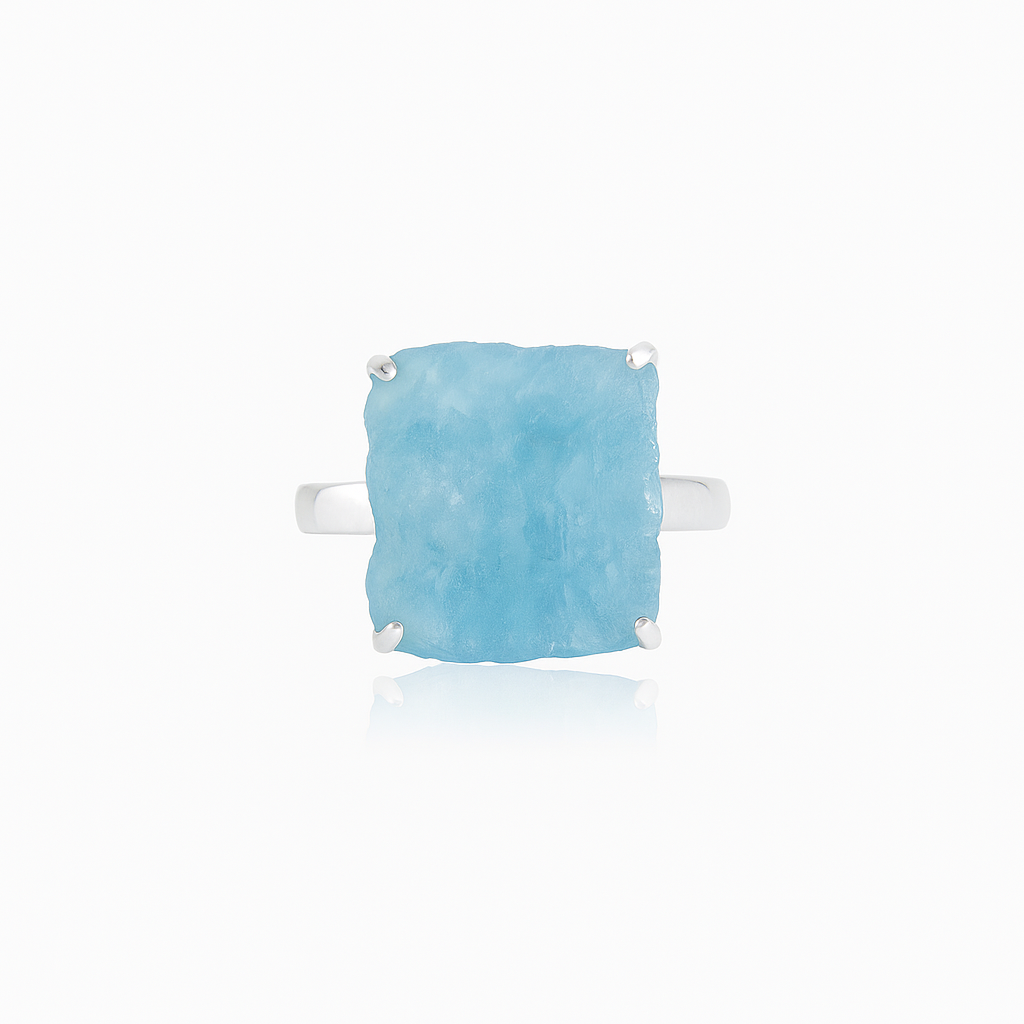 Natural Raw Aquamarine Adjustable Ring in Sterling Silver