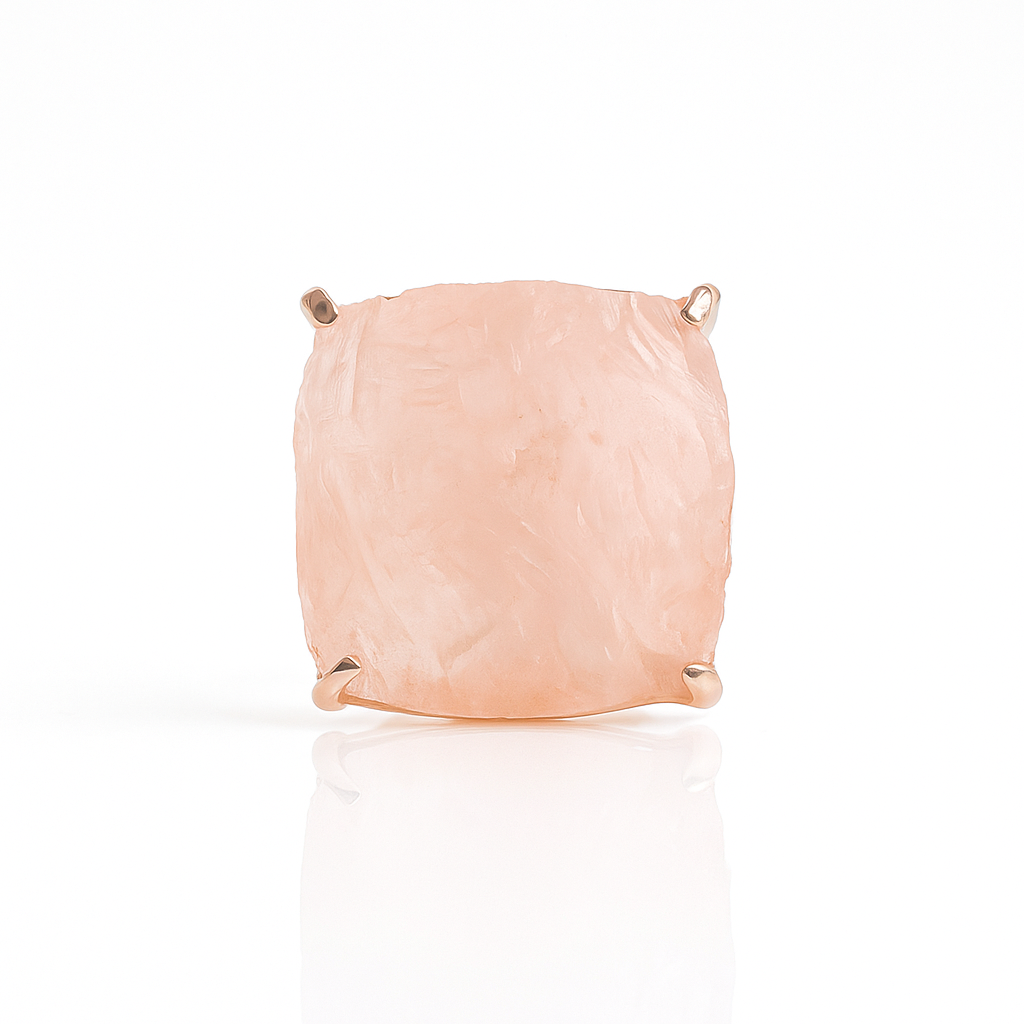 Natural Raw Rose Quartz Adjustable Ring In Sterling Silver