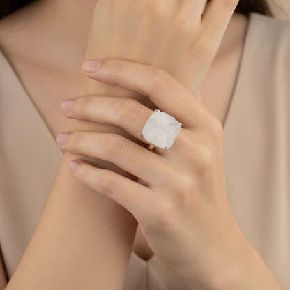 Natural Raw Moonstone Adjustable Ring in Sterling Silver