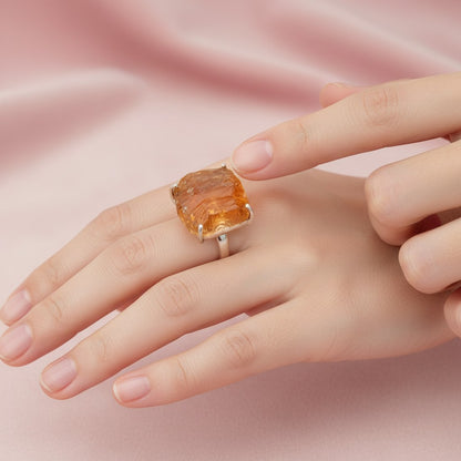Natural Raw Citrine Adjustable Ring in Sterling Silver