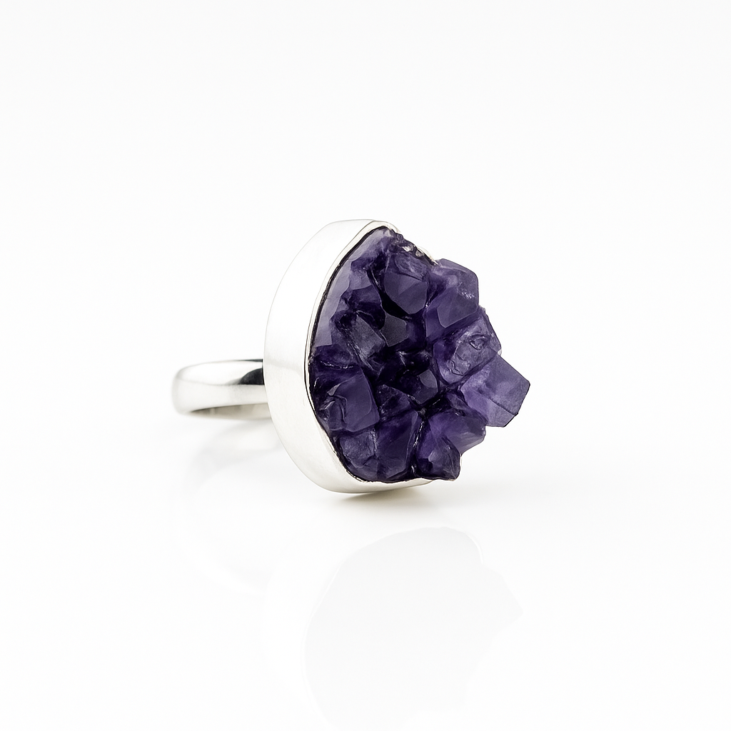 Raw Amethyst Adjustable Ring in Sterling Silver