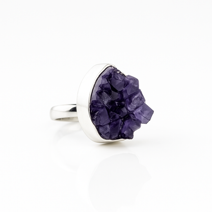 Raw Amethyst Adjustable Ring in Sterling Silver