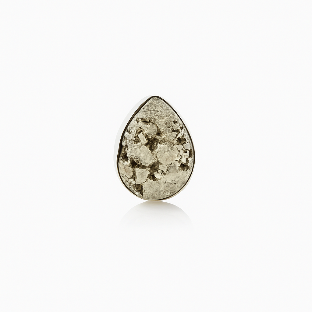 Raw Pyrite Teardrop Adjustable Ring in Sterling Silver
