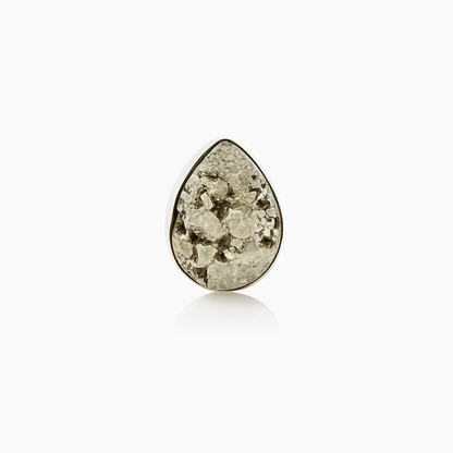 Raw Pyrite Teardrop Adjustable Ring in Sterling Silver