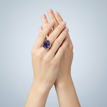 Raw Amethyst Adjustable Ring in Sterling Silver