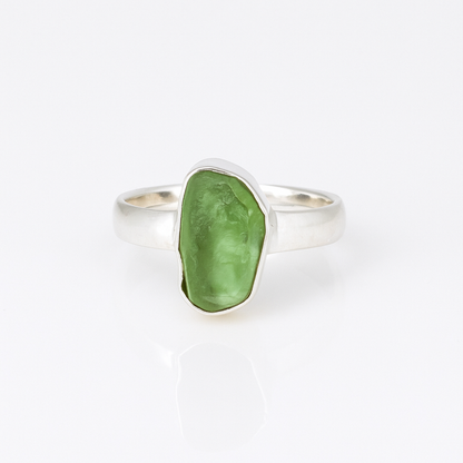 Natural Raw Peridot Adjustable Ring In Sterling Silver
