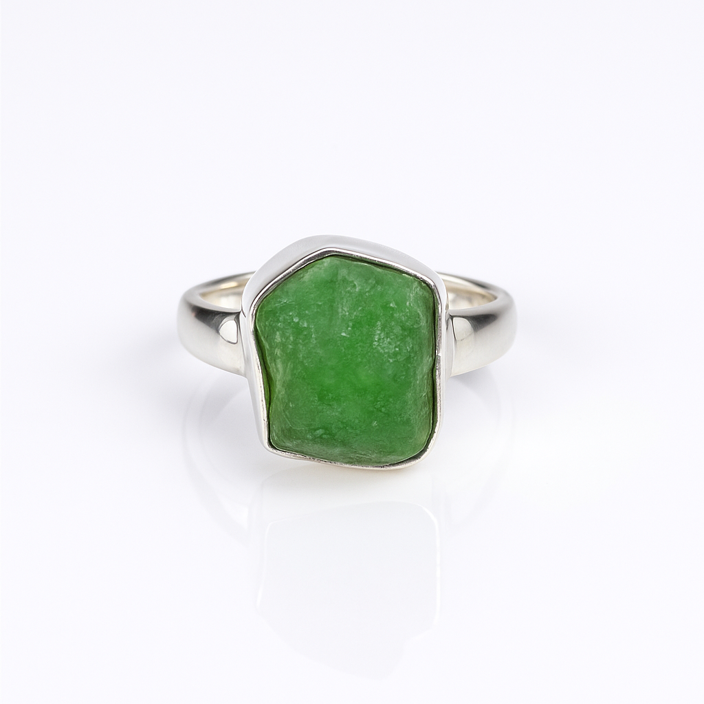 Natural Raw Peridot Ring In Adjustable Sterling Silver