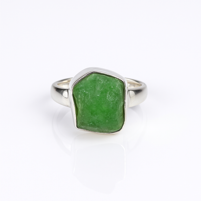 Natural Raw Peridot Ring In Adjustable Sterling Silver