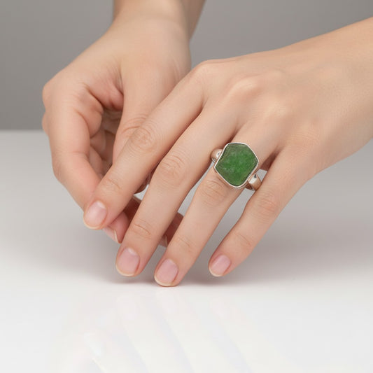 Natural Raw Peridot Ring In Adjustable Sterling Silver