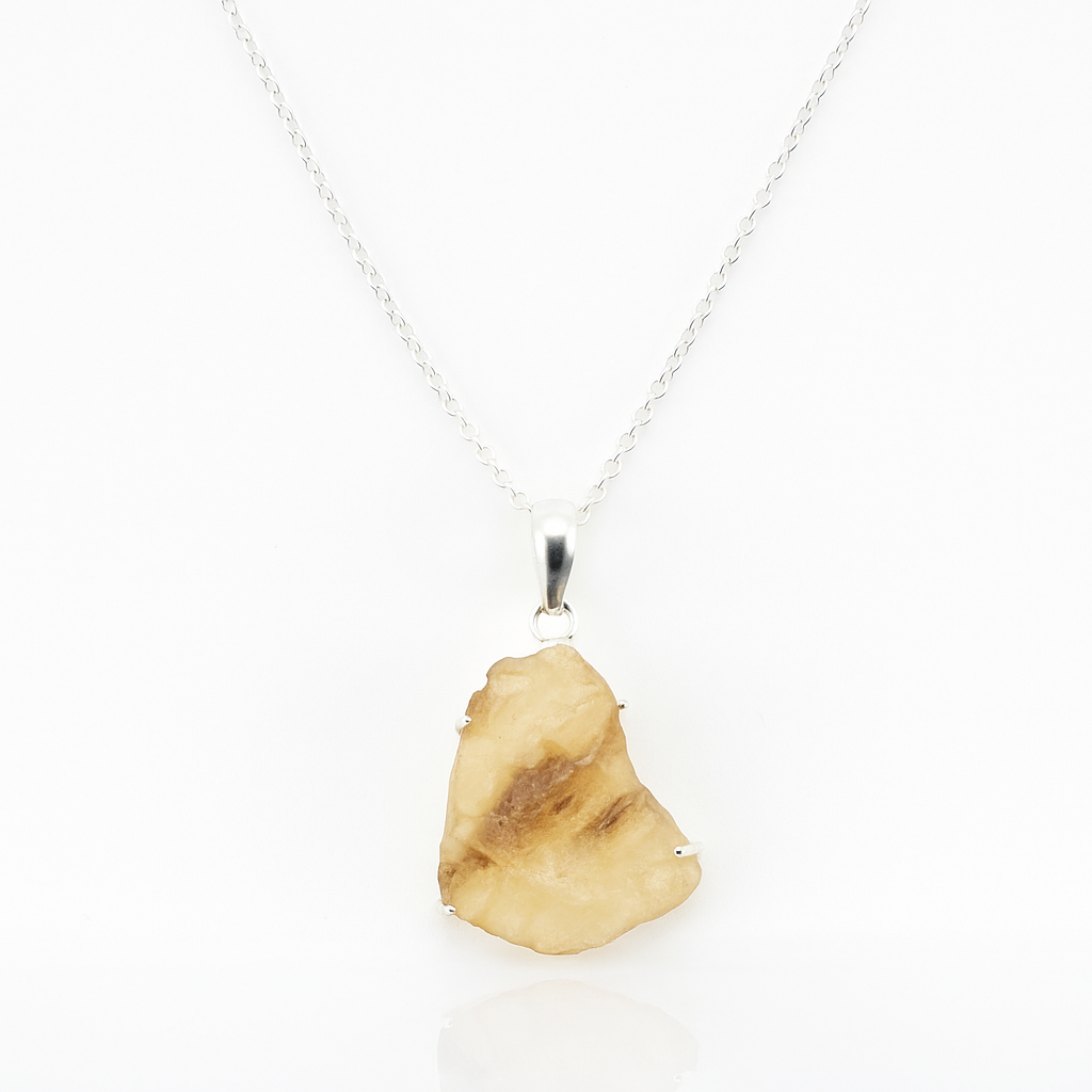 Natural Raw Libyan Desert Glass In Sterling Silver Pendant
