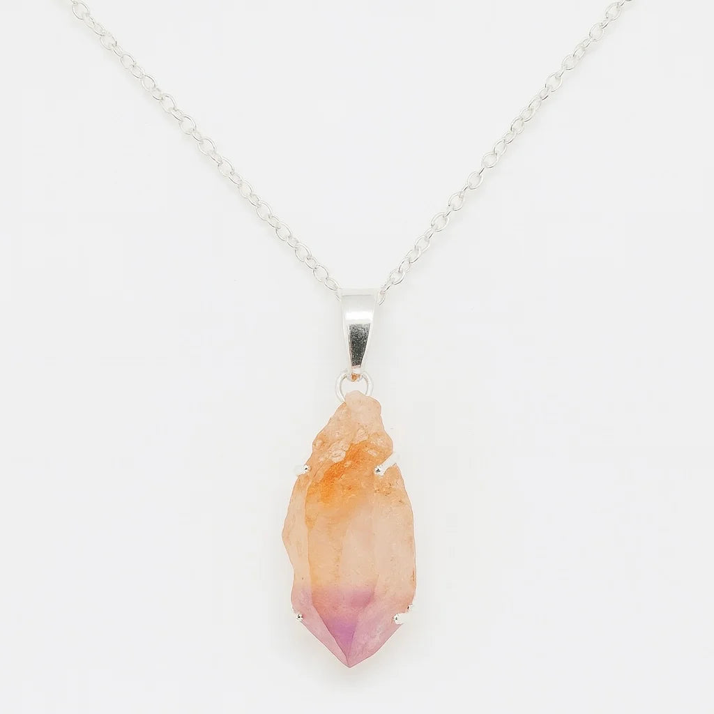 Natural Raw Golden Healer Amethyst Pendant - 925 Sterling Silver
