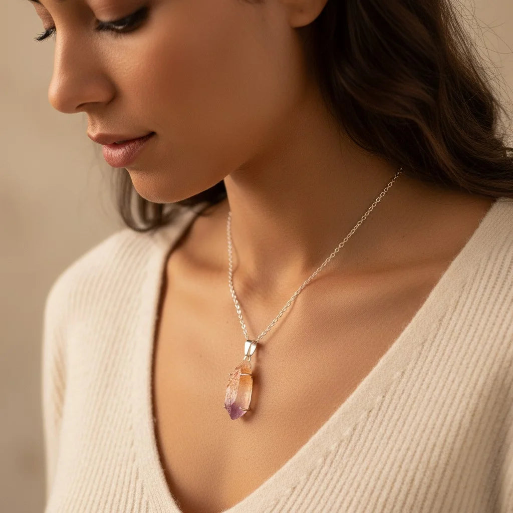 Natural Raw Golden Healer Amethyst Pendant - 925 Sterling Silver