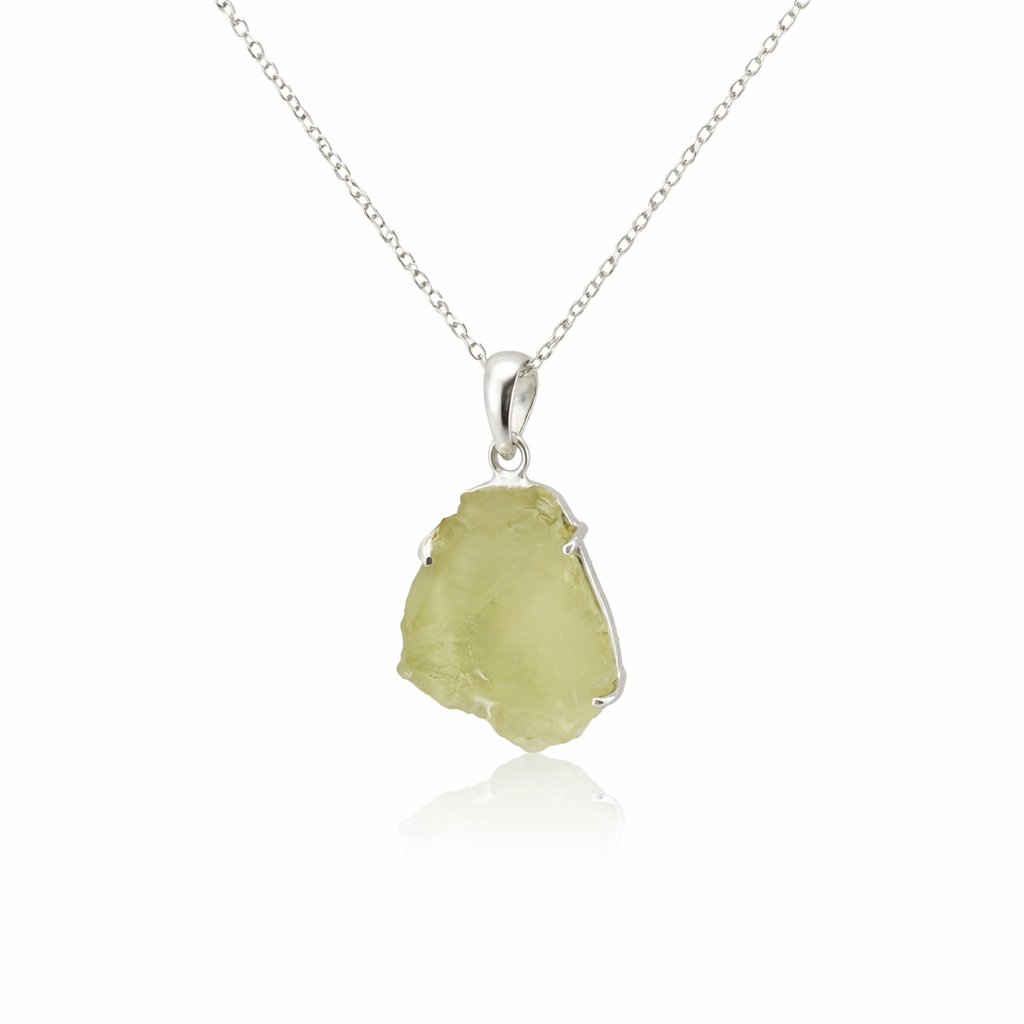 Raw Libyan Desert Glass Pendant in Fine Sterling Silver