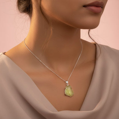 Raw Libyan Desert Glass Pendant in Fine Sterling Silver