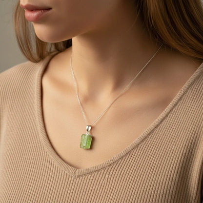 Raw Green Kyanite Pendant in 925 Sterling Silver
