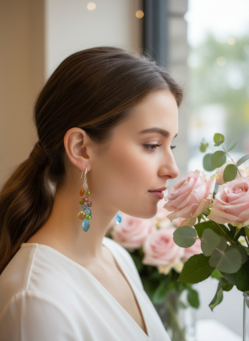 Natural Multi Gemstones Healing Earrings