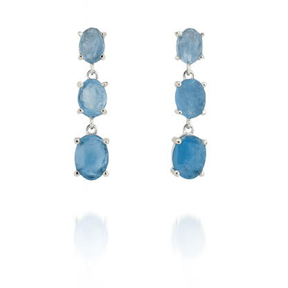 Raw Aquamarine Drop Earrings - 925 Sterling Silver