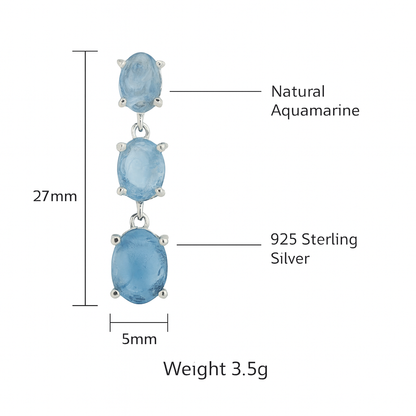 Raw Aquamarine Drop Earrings - 925 Sterling Silver