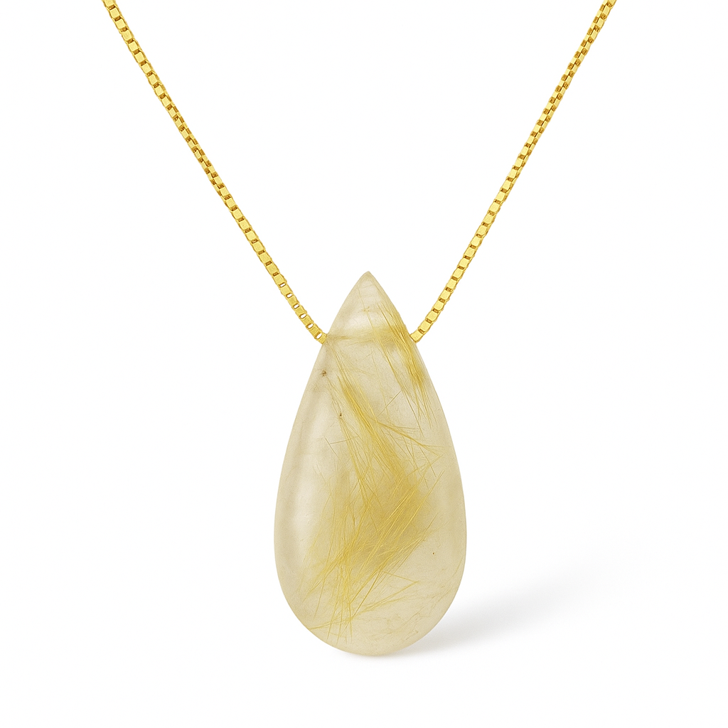 Rutile Quartz Teardrop Pendant - 18K Gold Vermeil