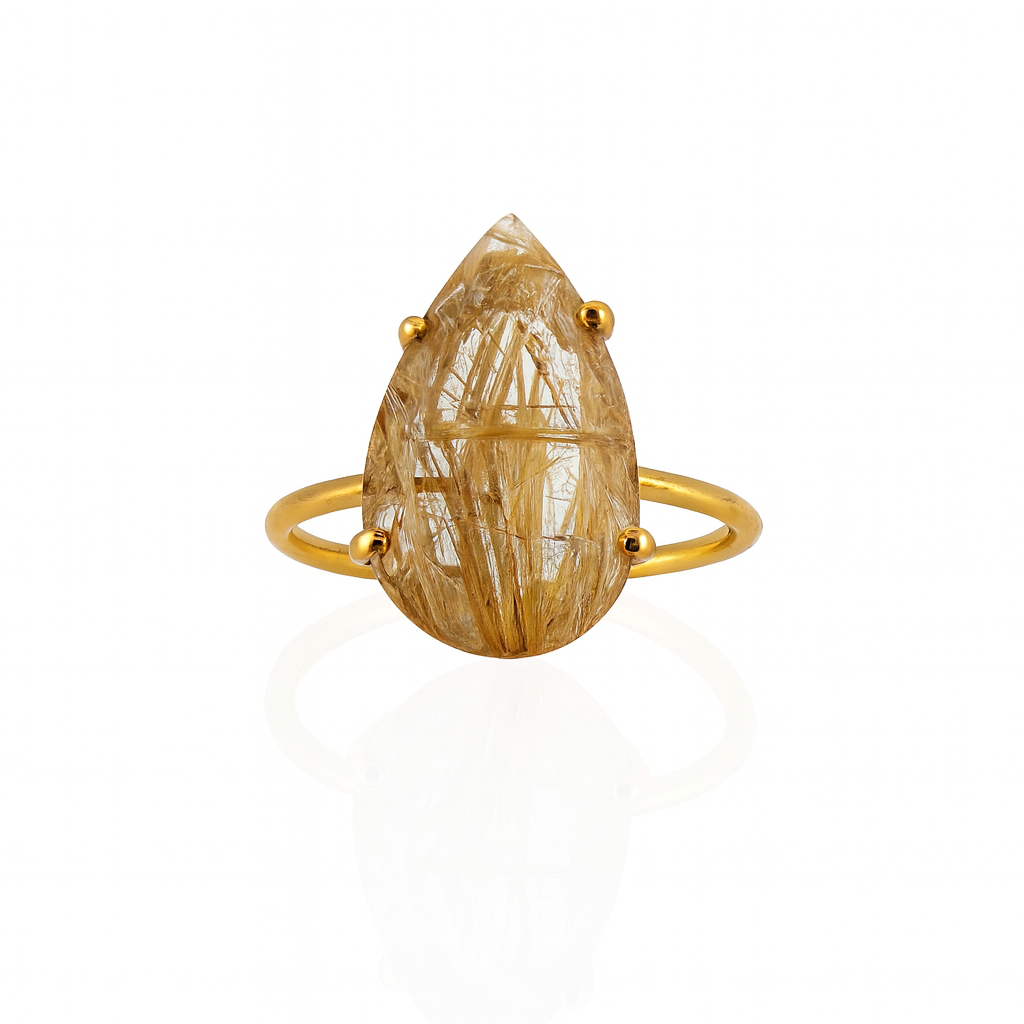 Natural Golden Rutile Quartz Ring – Adjustable 18K Gold Vermeil