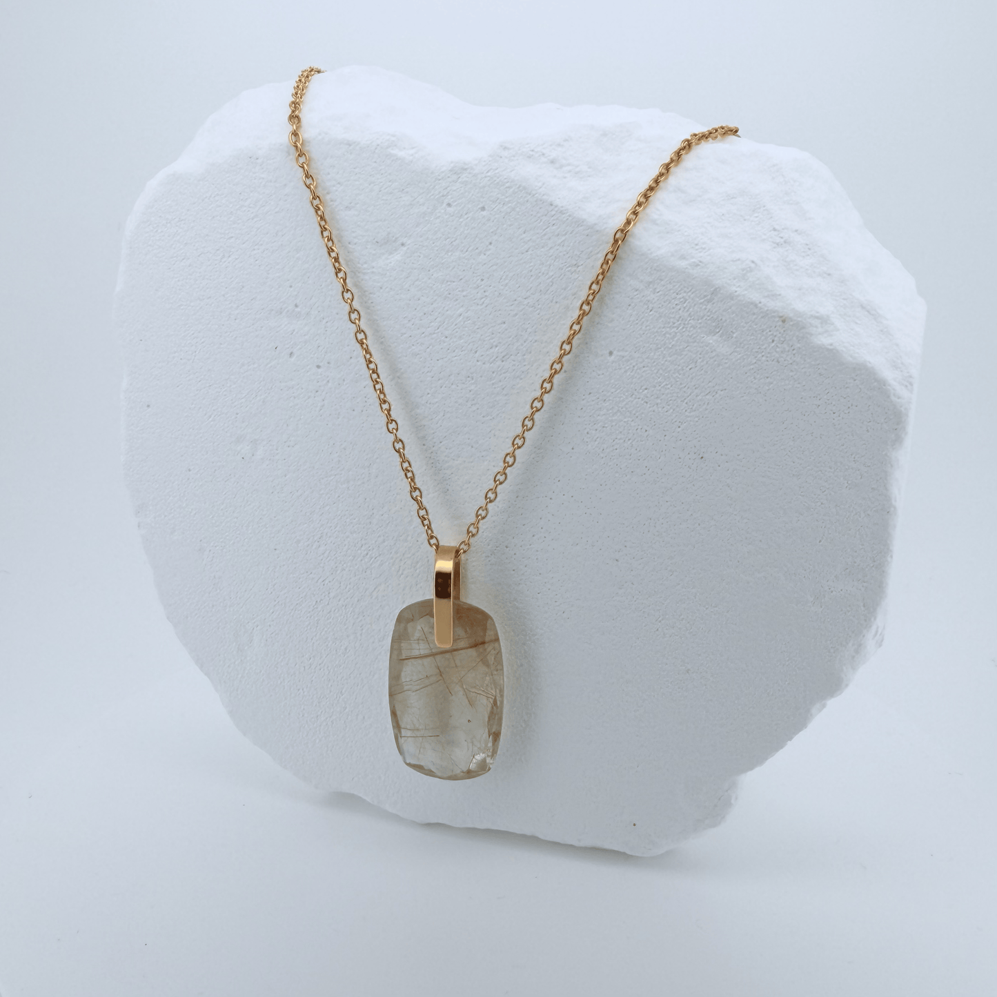 Natural Golden Rutile Quartz Pendant - 18K Gold Vermeil Chain