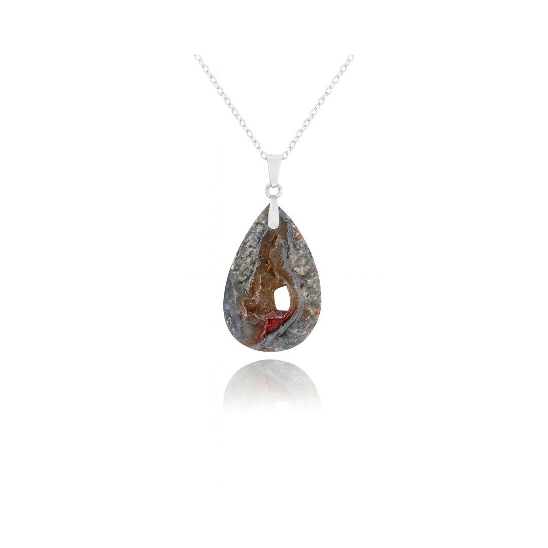 Natural Agate Teardrop Pendant -  925 Sterling Silver