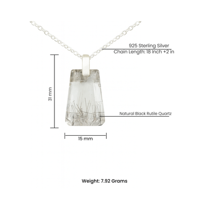 Natural Black Rutile Quartz Pendant | 925 Sterling Silver
