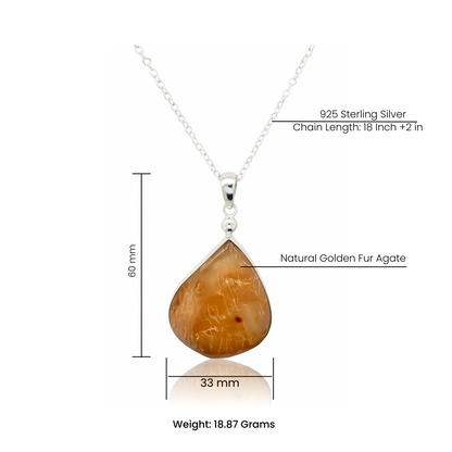 Natural Golden Fur Agate Pendant – 925 Sterling Silver