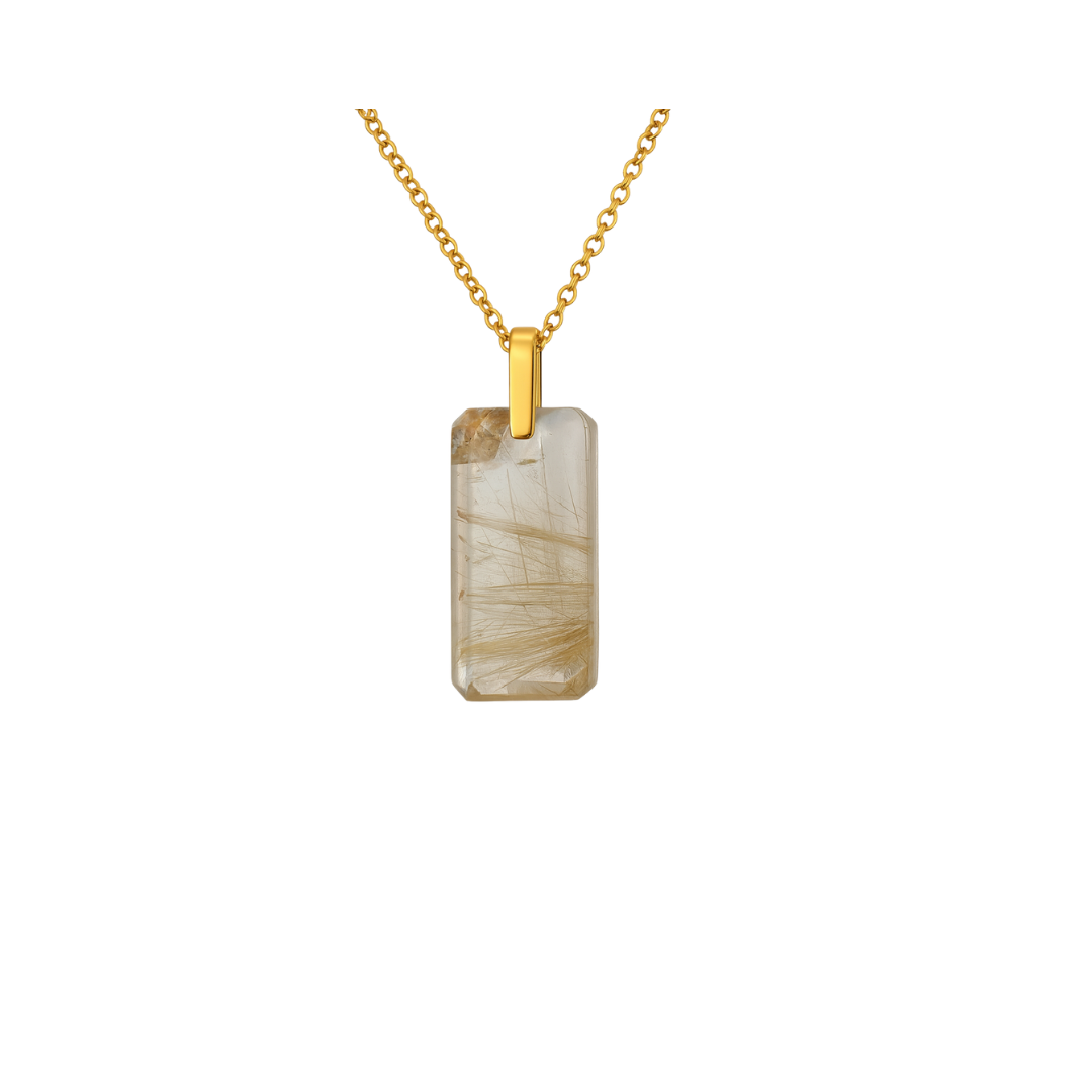 Natural Golden Rutile Quartz Pendant with 18K Gold Vermeil