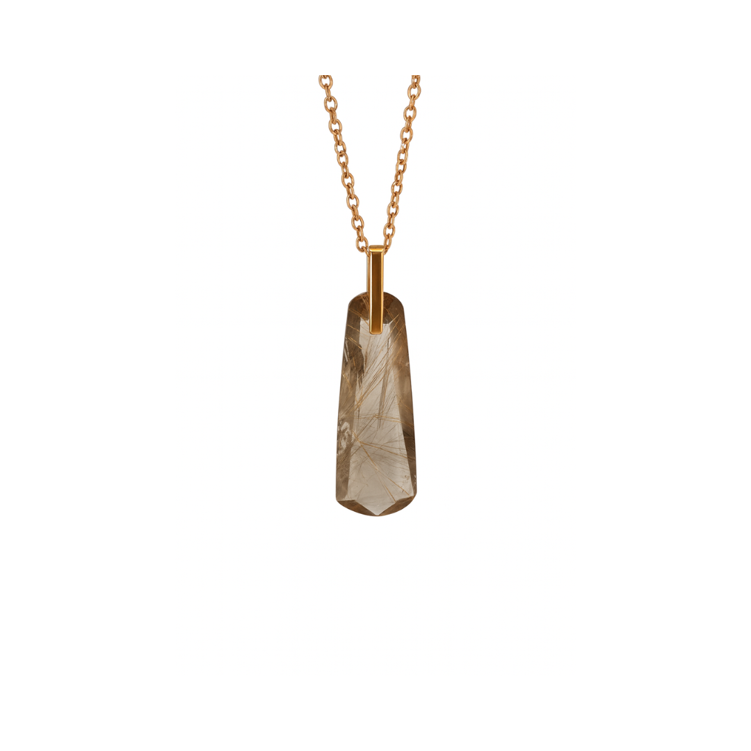 Natural Golden Rutile Quartz Pendant – 18K Gold Vermeil