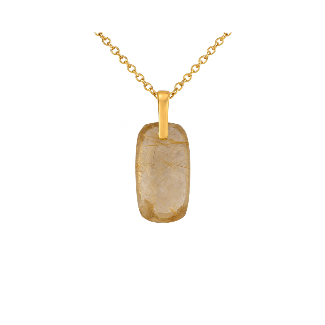 Natural Golden Rutile Quartz Pendant - 18K Gold Vermeil Chain