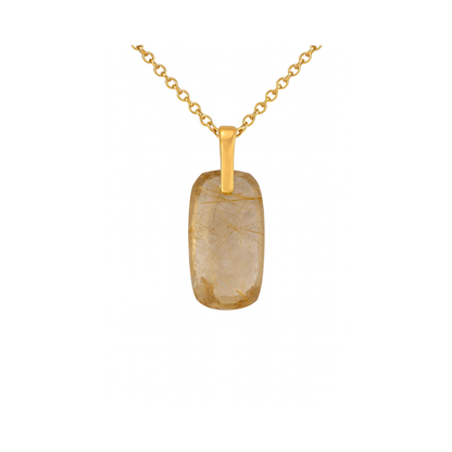 Natural Golden Rutile Quartz Pendant - 18K Gold Vermeil Chain