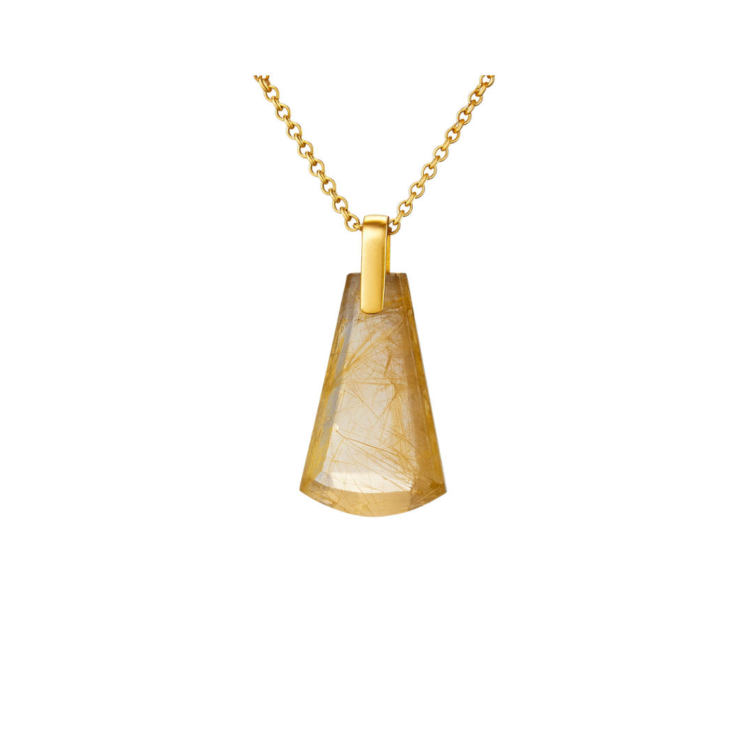 Natural Golden Rutile Quartz Pendant | 18K Gold Vermeil