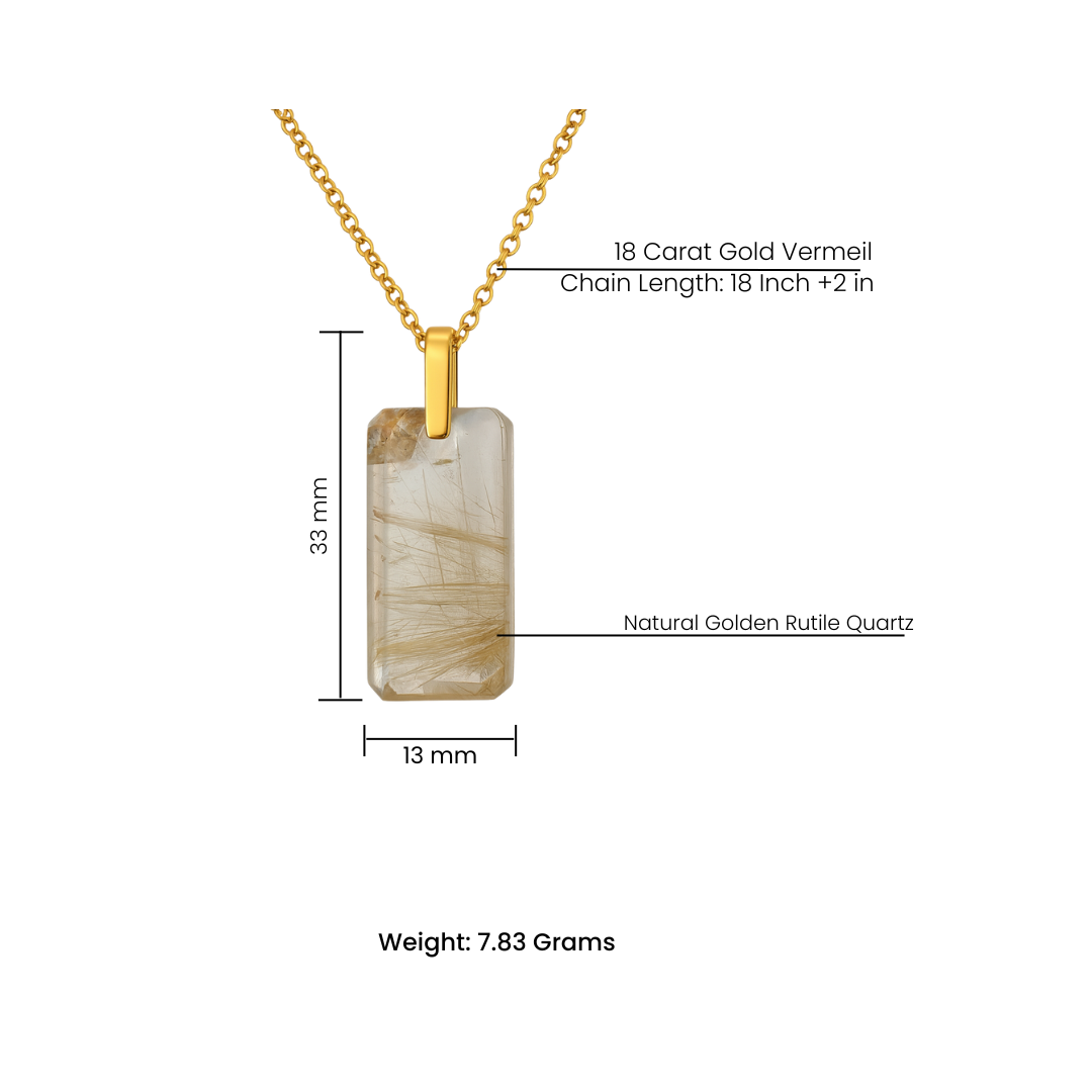 Natural Golden Rutile Quartz Pendant with 18K Gold Vermeil