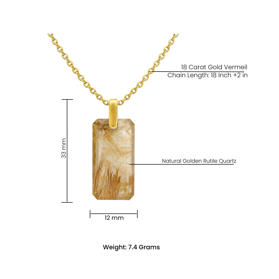 Radiant Golden Rutile Quartz Pendant | 18K Gold Vermeil
